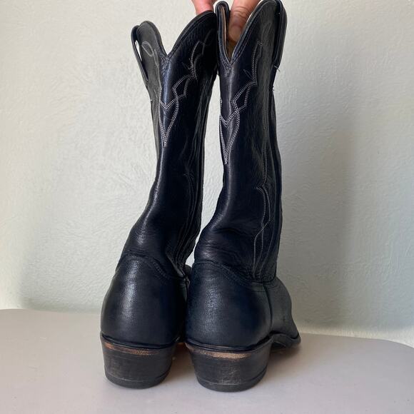 Dan Post Vintage Black Cowboy Boots Stitch Embroidery Pointed Toe Men Sz 8.5 EW - Picture 8 of 16